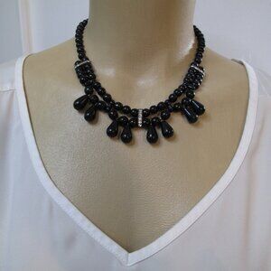 VINTAGE Black Glass Beaded Necklace